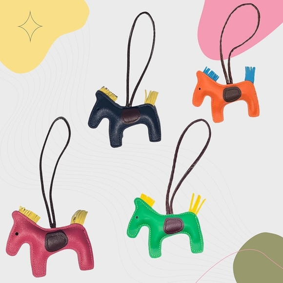 Designer Inspired Rodeo Green & Orange Horse Bag Charm Keychain New - Picture 5 of 7